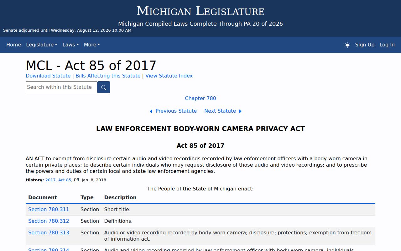Michigan arrest records body-worn camera law
