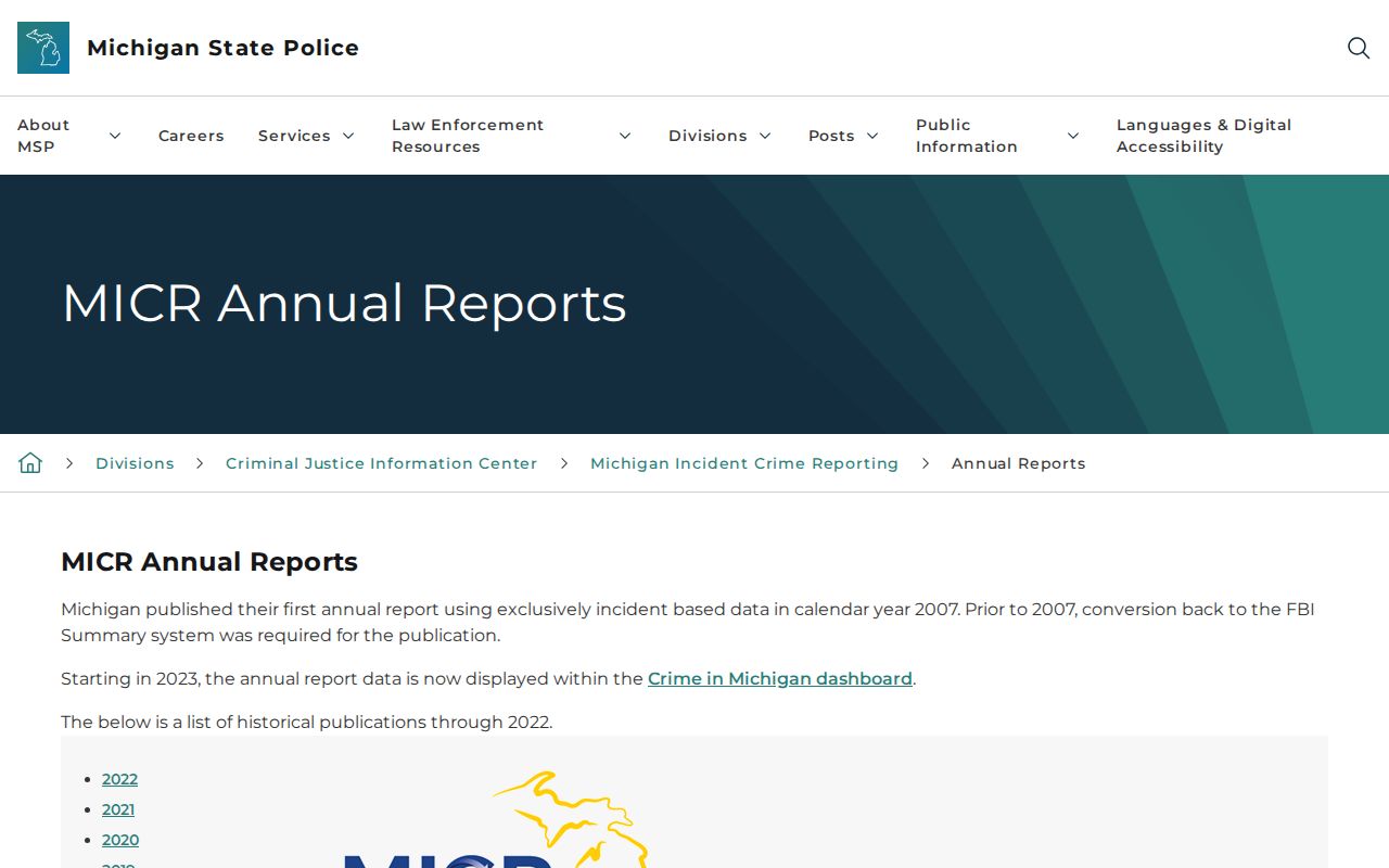 Michigan arrest records MICR annual reports
