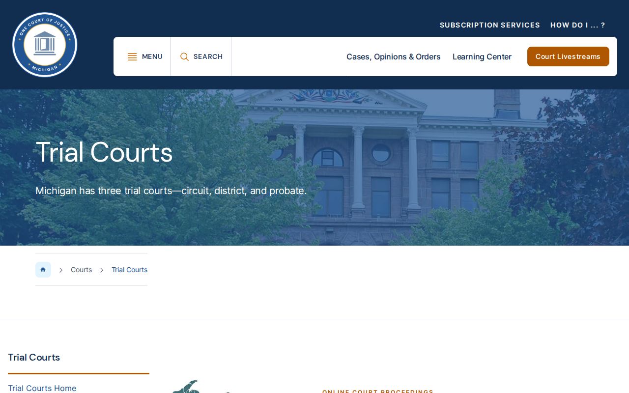 Michigan criminal court case trial court directory