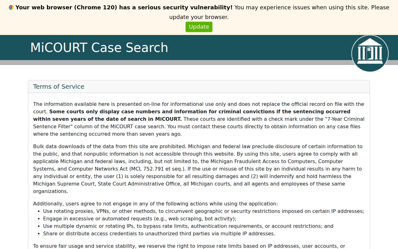 Michigan criminal court case MiCOURT public search