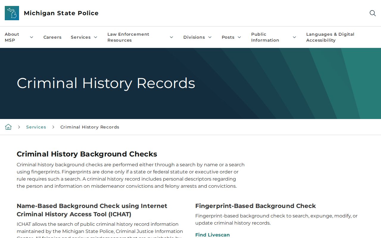 Michigan State Police criminal history records hub