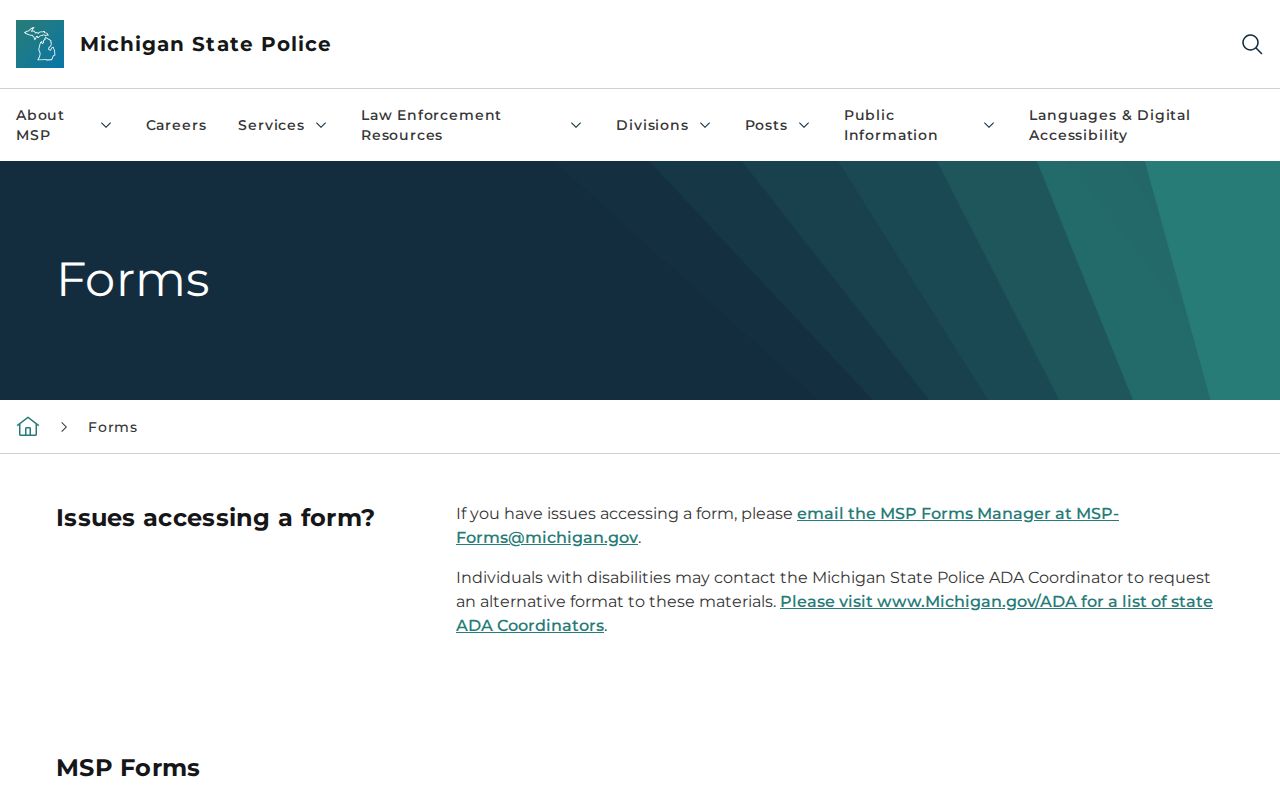 Michigan State Police criminal history forms library