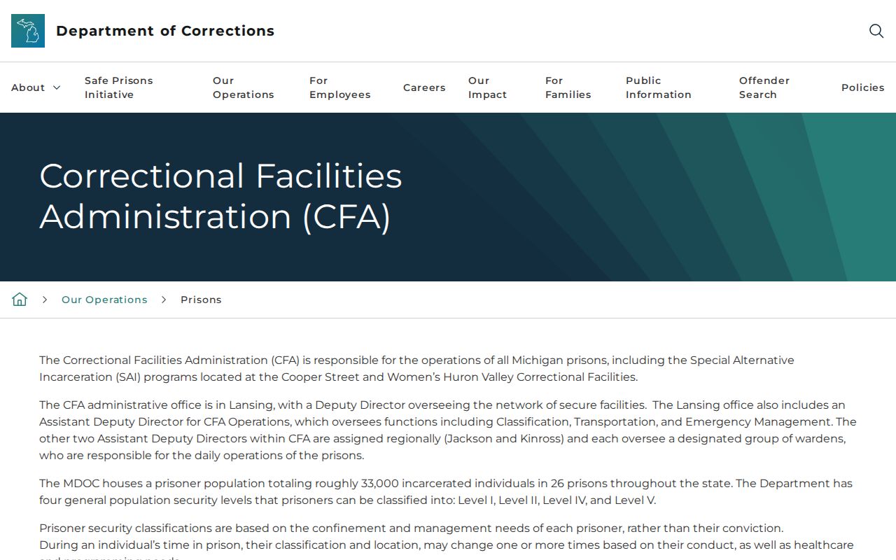 Michigan criminal history state prison system overview