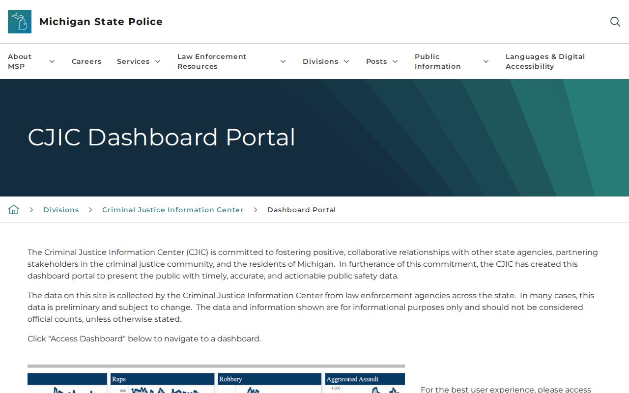 Michigan criminal history Crime in Michigan dashboard portal