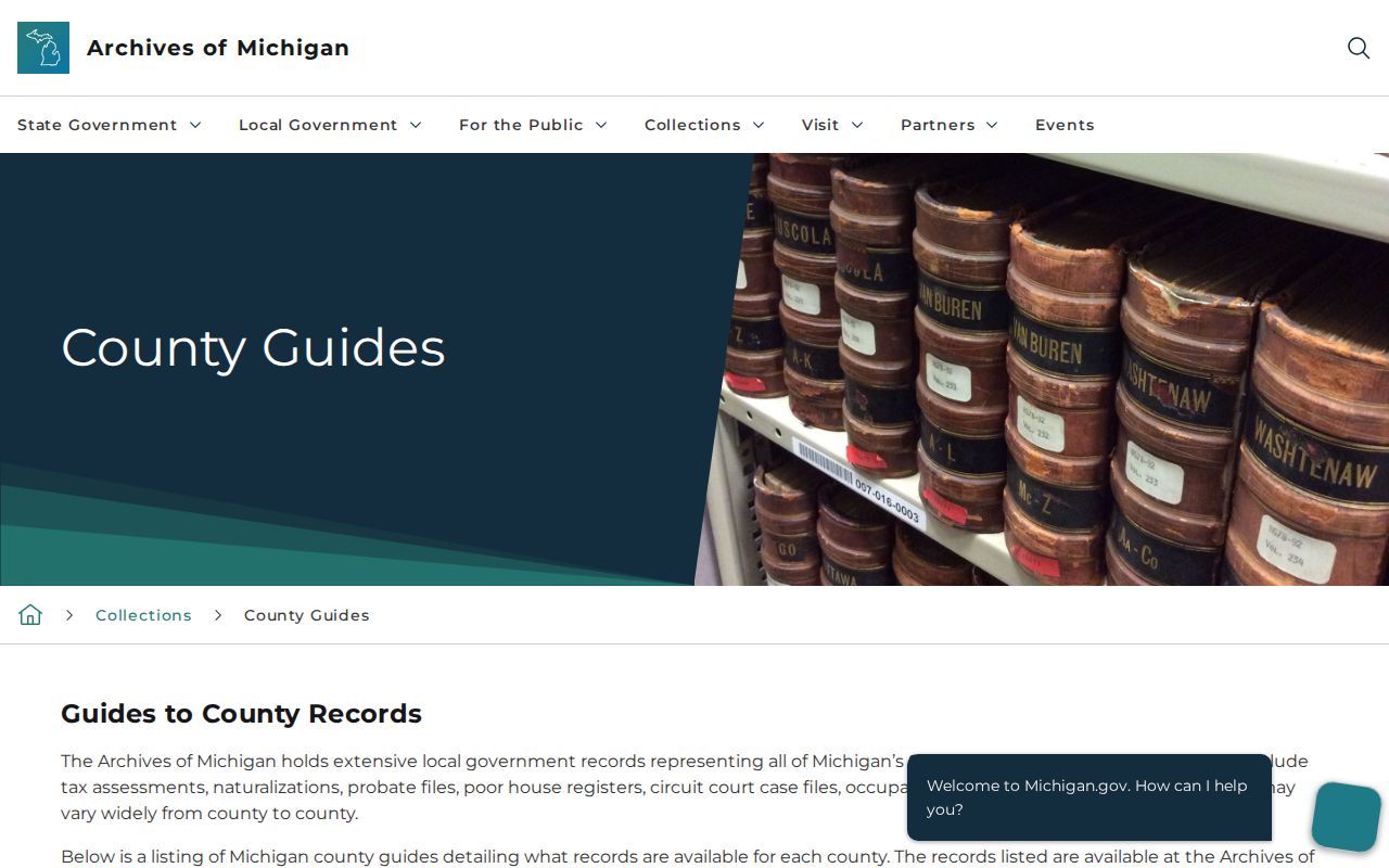 Michigan criminal history Archives of Michigan county record guides